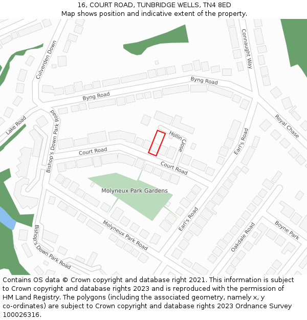 16, COURT ROAD, TUNBRIDGE WELLS, TN4 8ED: Location map and indicative extent of plot