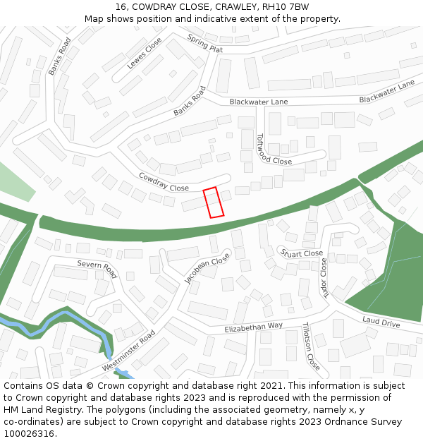 16, COWDRAY CLOSE, CRAWLEY, RH10 7BW: Location map and indicative extent of plot