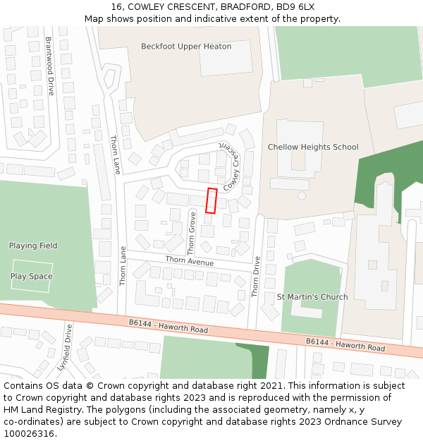 16, COWLEY CRESCENT, BRADFORD, BD9 6LX: Location map and indicative extent of plot