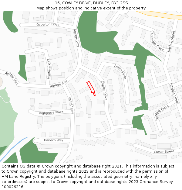 16, COWLEY DRIVE, DUDLEY, DY1 2SS: Location map and indicative extent of plot