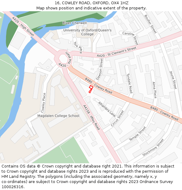 16, COWLEY ROAD, OXFORD, OX4 1HZ: Location map and indicative extent of plot