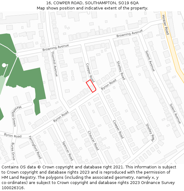 16, COWPER ROAD, SOUTHAMPTON, SO19 6QA: Location map and indicative extent of plot