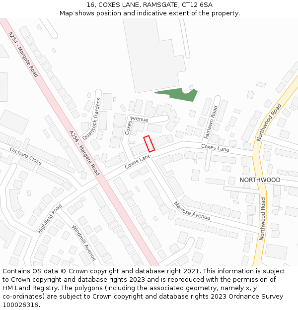 16, COXES LANE, RAMSGATE, CT12 6SA: Location map and indicative extent of plot