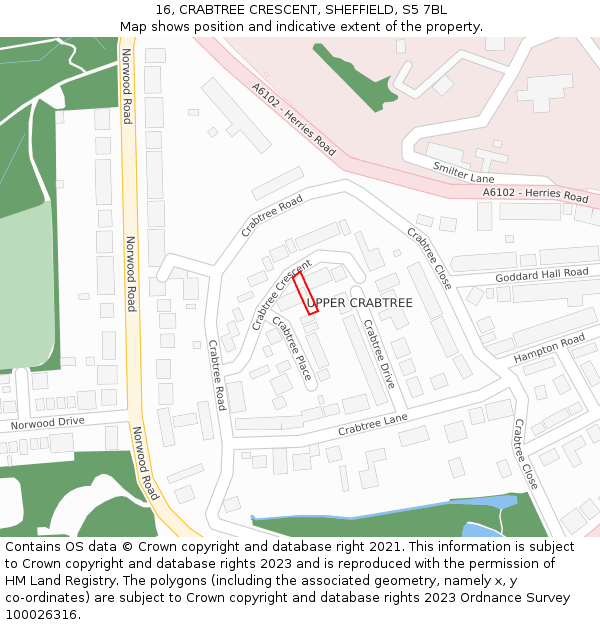 16, CRABTREE CRESCENT, SHEFFIELD, S5 7BL: Location map and indicative extent of plot