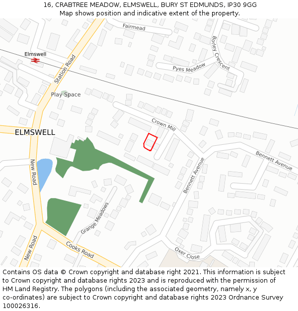 16, CRABTREE MEADOW, ELMSWELL, BURY ST EDMUNDS, IP30 9GG: Location map and indicative extent of plot