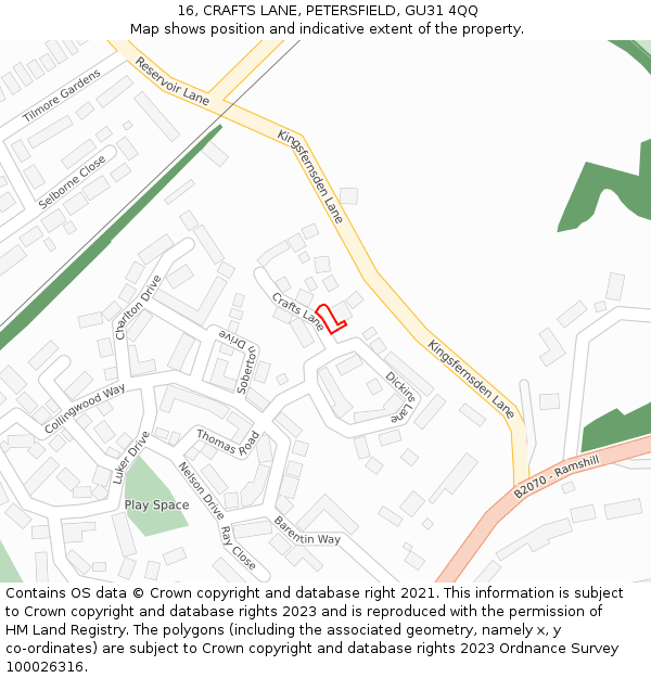 16, CRAFTS LANE, PETERSFIELD, GU31 4QQ: Location map and indicative extent of plot