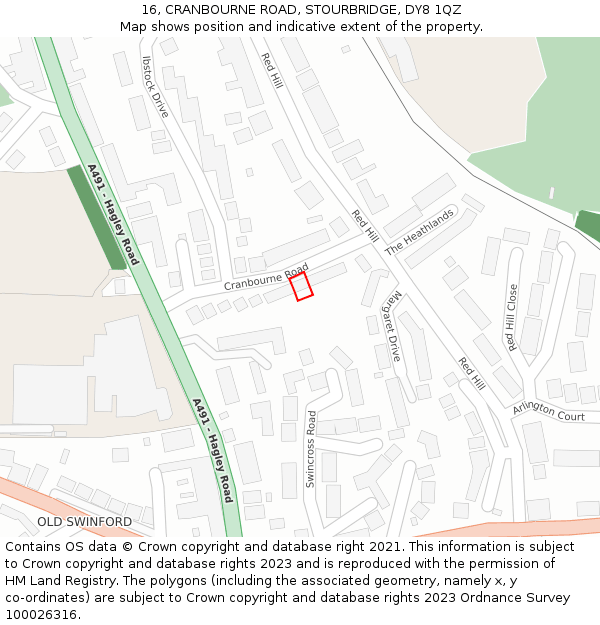16, CRANBOURNE ROAD, STOURBRIDGE, DY8 1QZ: Location map and indicative extent of plot