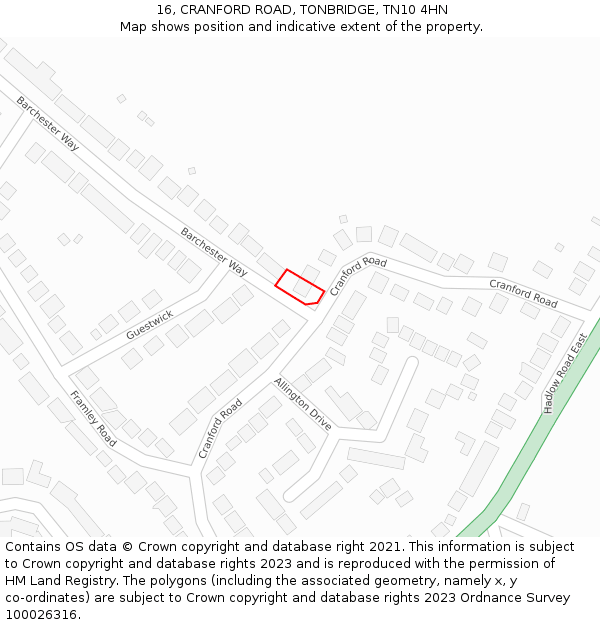 16, CRANFORD ROAD, TONBRIDGE, TN10 4HN: Location map and indicative extent of plot