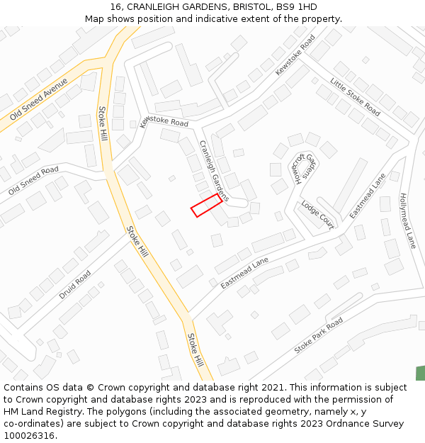 16, CRANLEIGH GARDENS, BRISTOL, BS9 1HD: Location map and indicative extent of plot