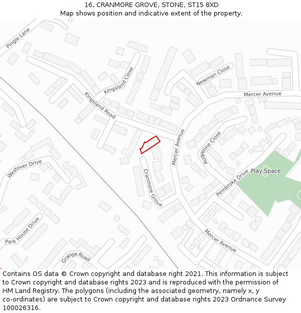 16, CRANMORE GROVE, STONE, ST15 8XD: Location map and indicative extent of plot