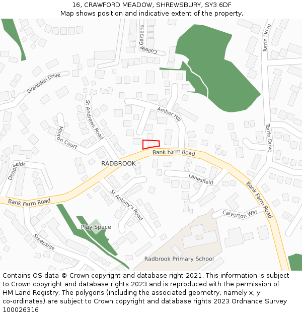 16, CRAWFORD MEADOW, SHREWSBURY, SY3 6DF: Location map and indicative extent of plot