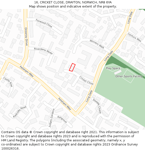 16, CRICKET CLOSE, DRAYTON, NORWICH, NR8 6YA: Location map and indicative extent of plot