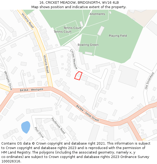 16, CRICKET MEADOW, BRIDGNORTH, WV16 4LB: Location map and indicative extent of plot