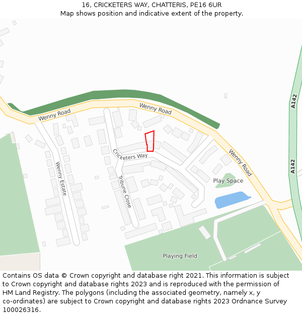 16, CRICKETERS WAY, CHATTERIS, PE16 6UR: Location map and indicative extent of plot