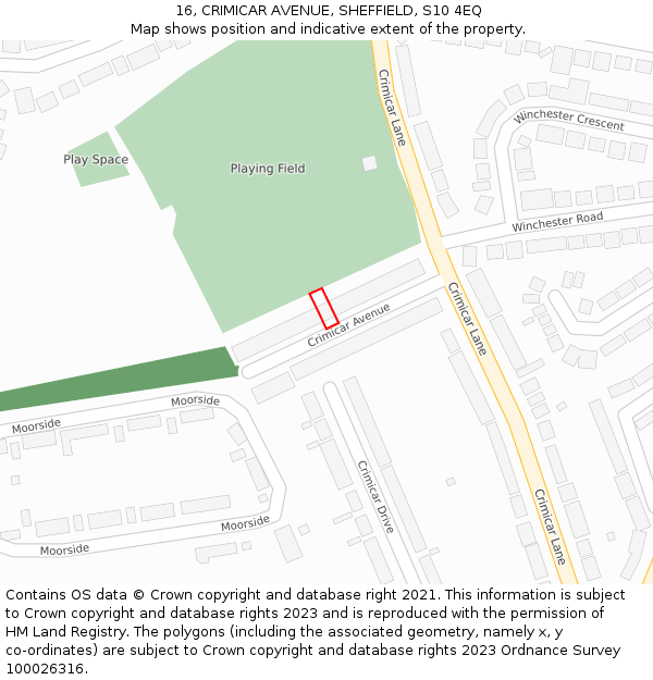 16, CRIMICAR AVENUE, SHEFFIELD, S10 4EQ: Location map and indicative extent of plot