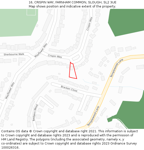 16, CRISPIN WAY, FARNHAM COMMON, SLOUGH, SL2 3UE: Location map and indicative extent of plot