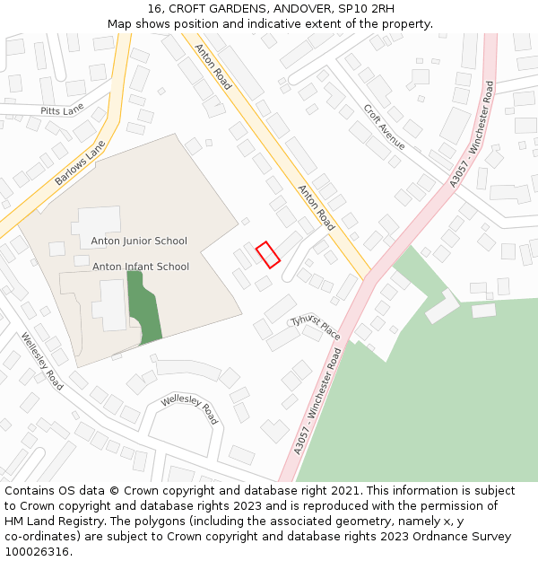 16, CROFT GARDENS, ANDOVER, SP10 2RH: Location map and indicative extent of plot