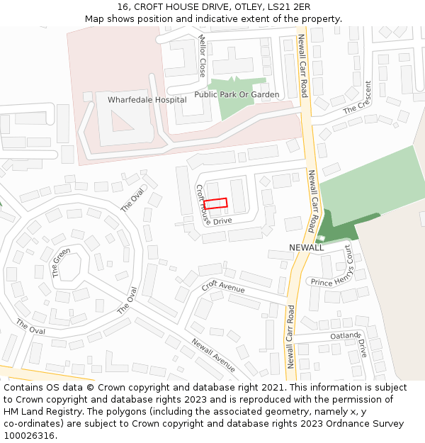 16, CROFT HOUSE DRIVE, OTLEY, LS21 2ER: Location map and indicative extent of plot