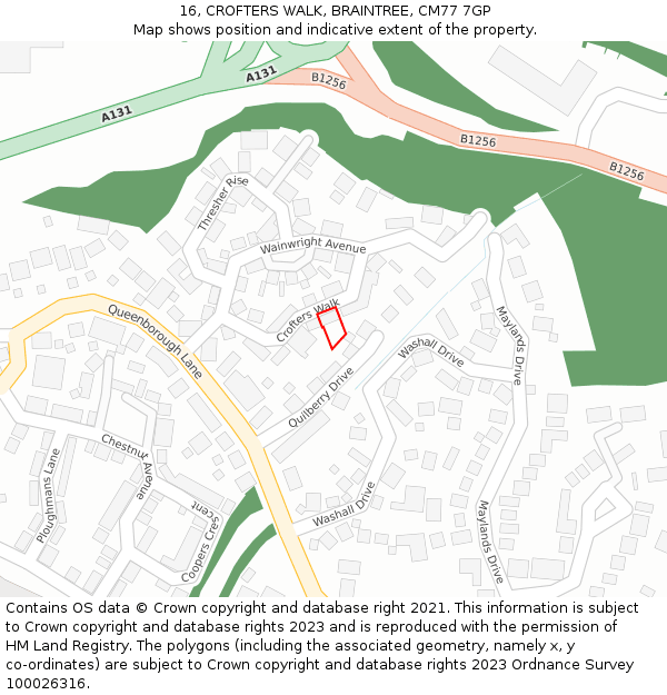 16, CROFTERS WALK, BRAINTREE, CM77 7GP: Location map and indicative extent of plot