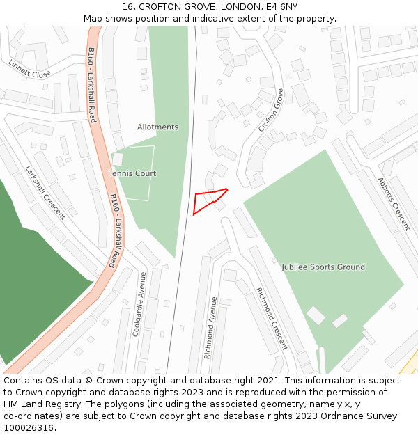 16, CROFTON GROVE, LONDON, E4 6NY: Location map and indicative extent of plot