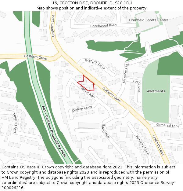 16, CROFTON RISE, DRONFIELD, S18 1RH: Location map and indicative extent of plot