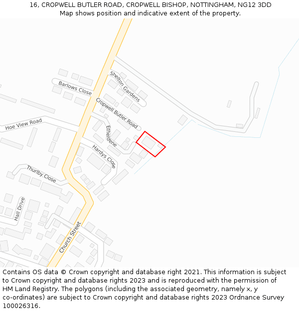 16, CROPWELL BUTLER ROAD, CROPWELL BISHOP, NOTTINGHAM, NG12 3DD: Location map and indicative extent of plot
