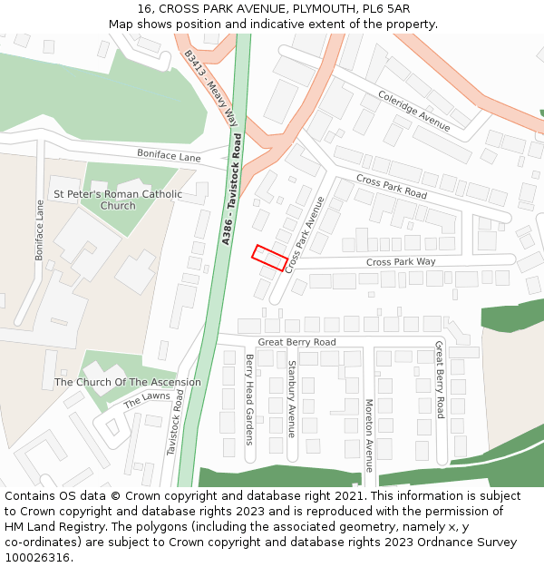 16, CROSS PARK AVENUE, PLYMOUTH, PL6 5AR: Location map and indicative extent of plot