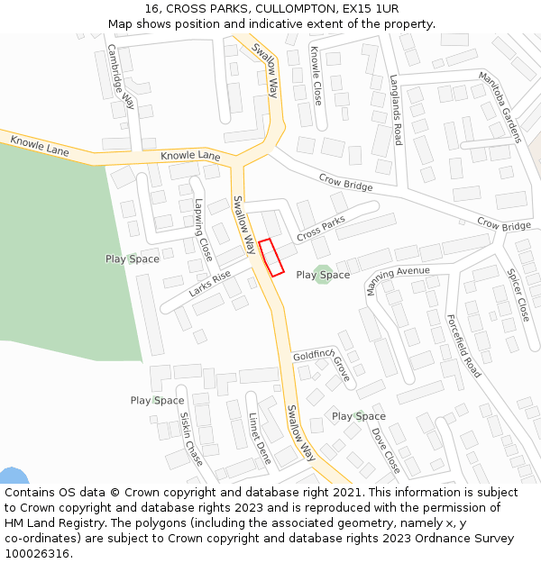 16, CROSS PARKS, CULLOMPTON, EX15 1UR: Location map and indicative extent of plot