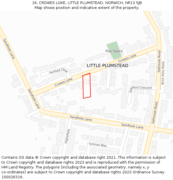 16, CROWES LOKE, LITTLE PLUMSTEAD, NORWICH, NR13 5JB: Location map and indicative extent of plot
