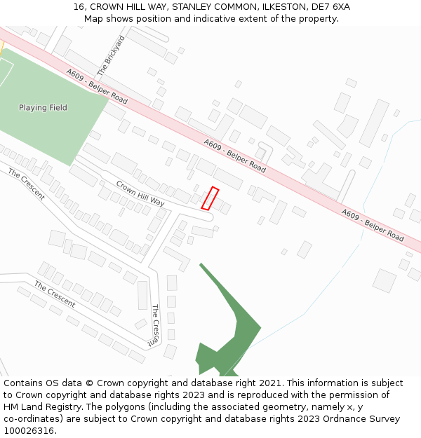 16, CROWN HILL WAY, STANLEY COMMON, ILKESTON, DE7 6XA: Location map and indicative extent of plot