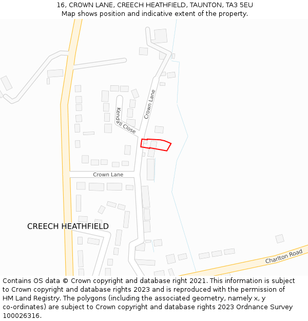 16, CROWN LANE, CREECH HEATHFIELD, TAUNTON, TA3 5EU: Location map and indicative extent of plot