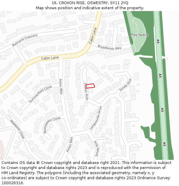 16, CROXON RISE, OSWESTRY, SY11 2YQ: Location map and indicative extent of plot