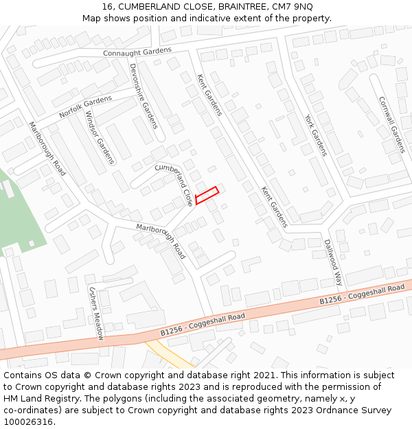 16, CUMBERLAND CLOSE, BRAINTREE, CM7 9NQ: Location map and indicative extent of plot