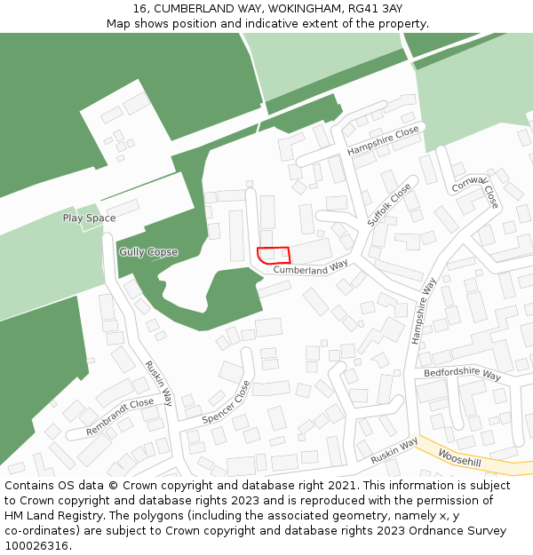 16, CUMBERLAND WAY, WOKINGHAM, RG41 3AY: Location map and indicative extent of plot