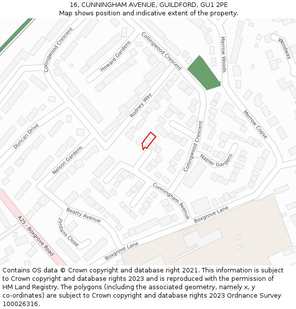 16, CUNNINGHAM AVENUE, GUILDFORD, GU1 2PE: Location map and indicative extent of plot