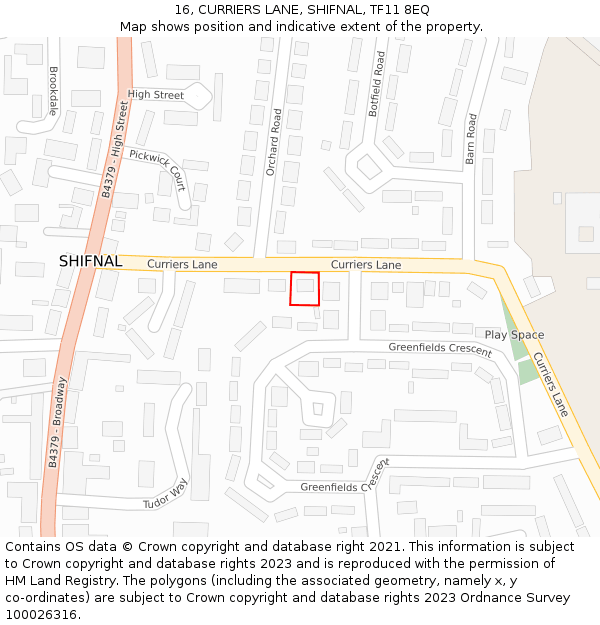 16, CURRIERS LANE, SHIFNAL, TF11 8EQ: Location map and indicative extent of plot