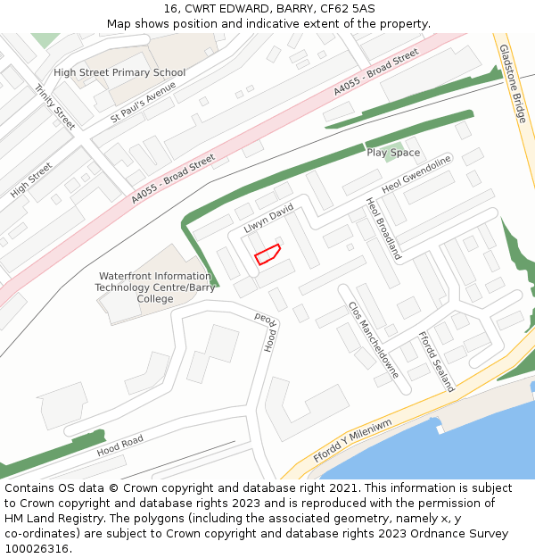 16, CWRT EDWARD, BARRY, CF62 5AS: Location map and indicative extent of plot