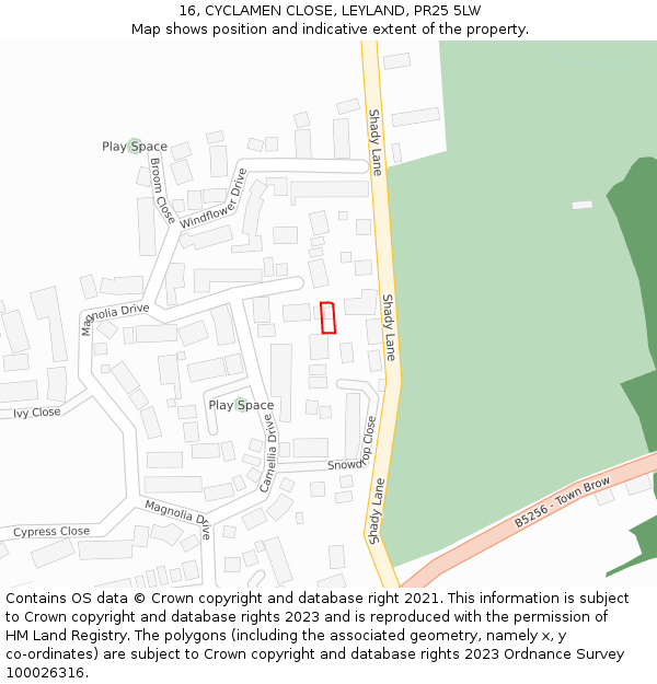 16, CYCLAMEN CLOSE, LEYLAND, PR25 5LW: Location map and indicative extent of plot