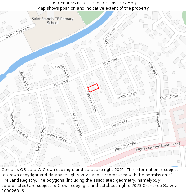 16, CYPRESS RIDGE, BLACKBURN, BB2 5AQ: Location map and indicative extent of plot