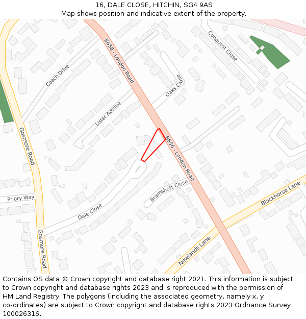 16, DALE CLOSE, HITCHIN, SG4 9AS: Location map and indicative extent of plot