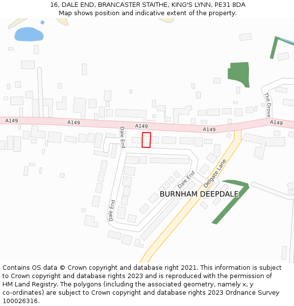 16, DALE END, BRANCASTER STAITHE, KING'S LYNN, PE31 8DA: Location map and indicative extent of plot