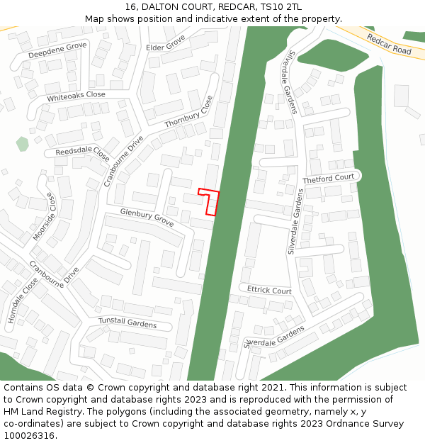 16, DALTON COURT, REDCAR, TS10 2TL: Location map and indicative extent of plot