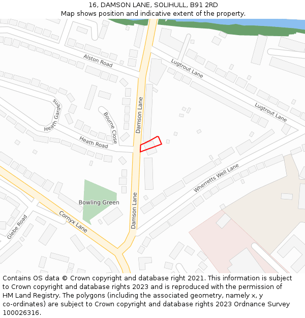 16, DAMSON LANE, SOLIHULL, B91 2RD: Location map and indicative extent of plot