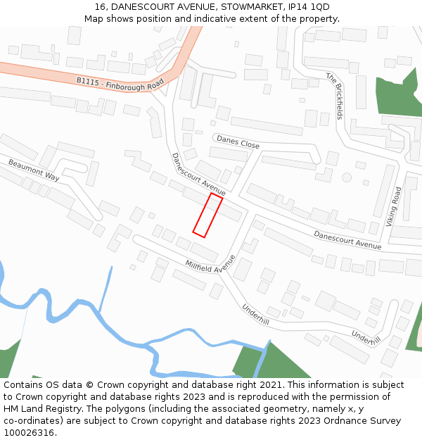 16, DANESCOURT AVENUE, STOWMARKET, IP14 1QD: Location map and indicative extent of plot