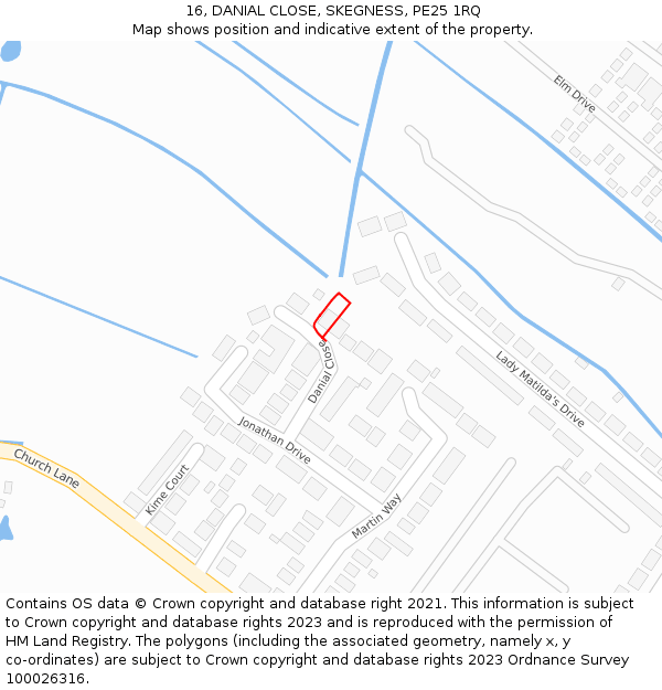 16, DANIAL CLOSE, SKEGNESS, PE25 1RQ: Location map and indicative extent of plot