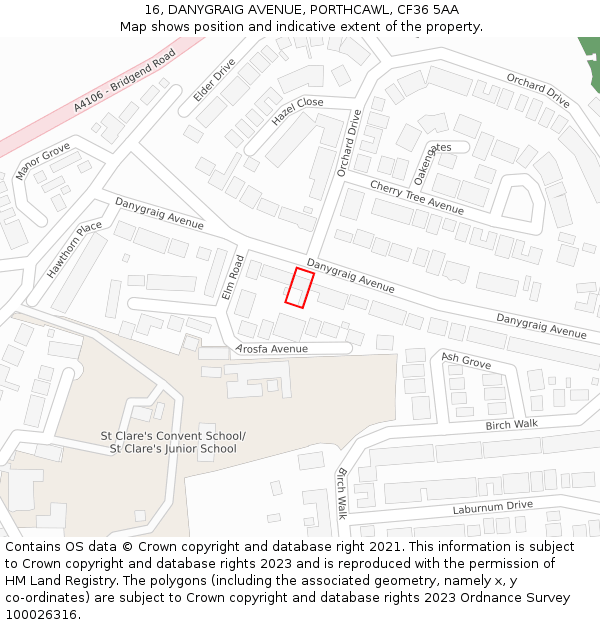 16, DANYGRAIG AVENUE, PORTHCAWL, CF36 5AA: Location map and indicative extent of plot