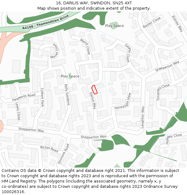 16, DARIUS WAY, SWINDON, SN25 4XT: Location map and indicative extent of plot