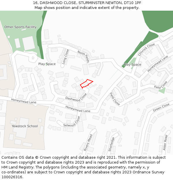 16, DASHWOOD CLOSE, STURMINSTER NEWTON, DT10 1PF: Location map and indicative extent of plot