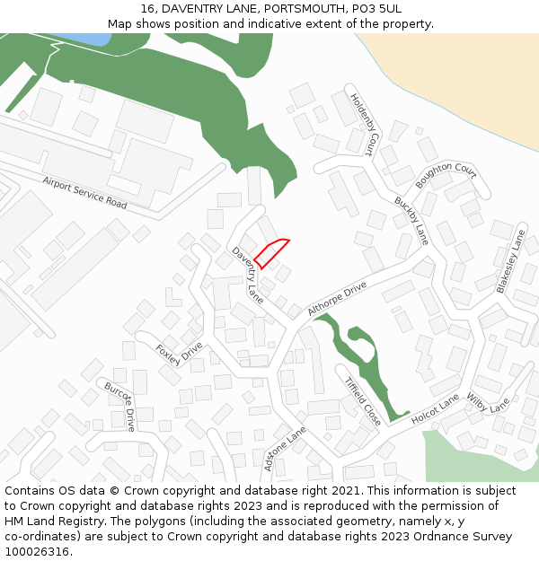 16, DAVENTRY LANE, PORTSMOUTH, PO3 5UL: Location map and indicative extent of plot