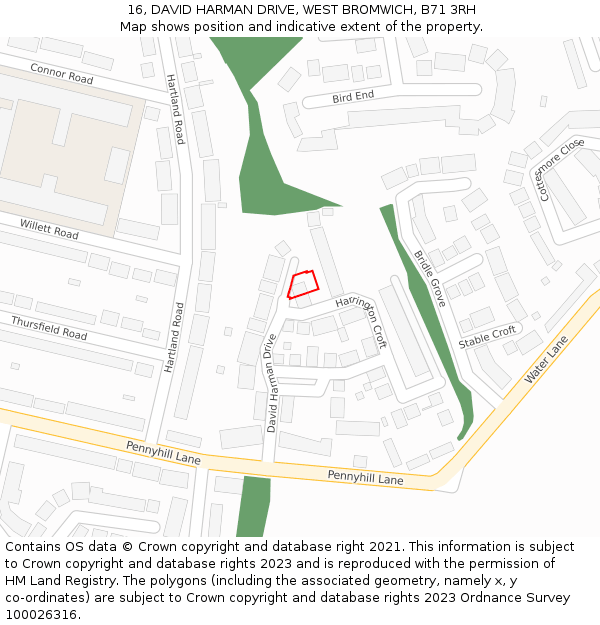 16, DAVID HARMAN DRIVE, WEST BROMWICH, B71 3RH: Location map and indicative extent of plot